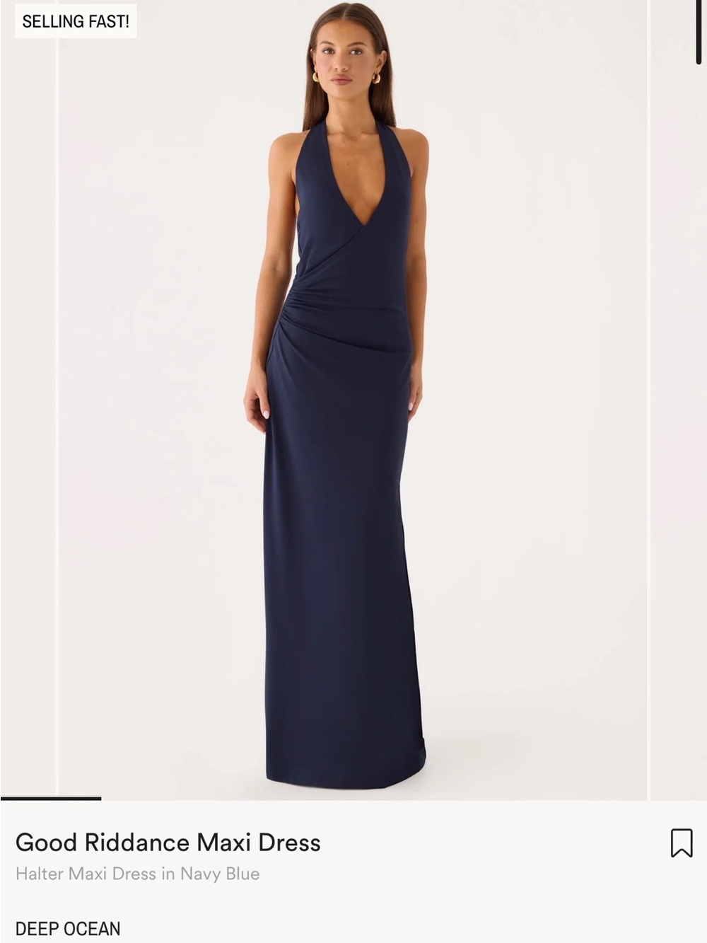 Peppermayo Navy Deep V Halter Maxi Dress (worn only once)